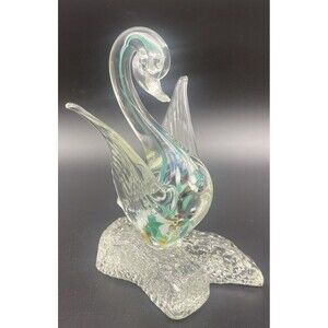 VTG Art Glass Swan Figurine Paperweight 6.5”